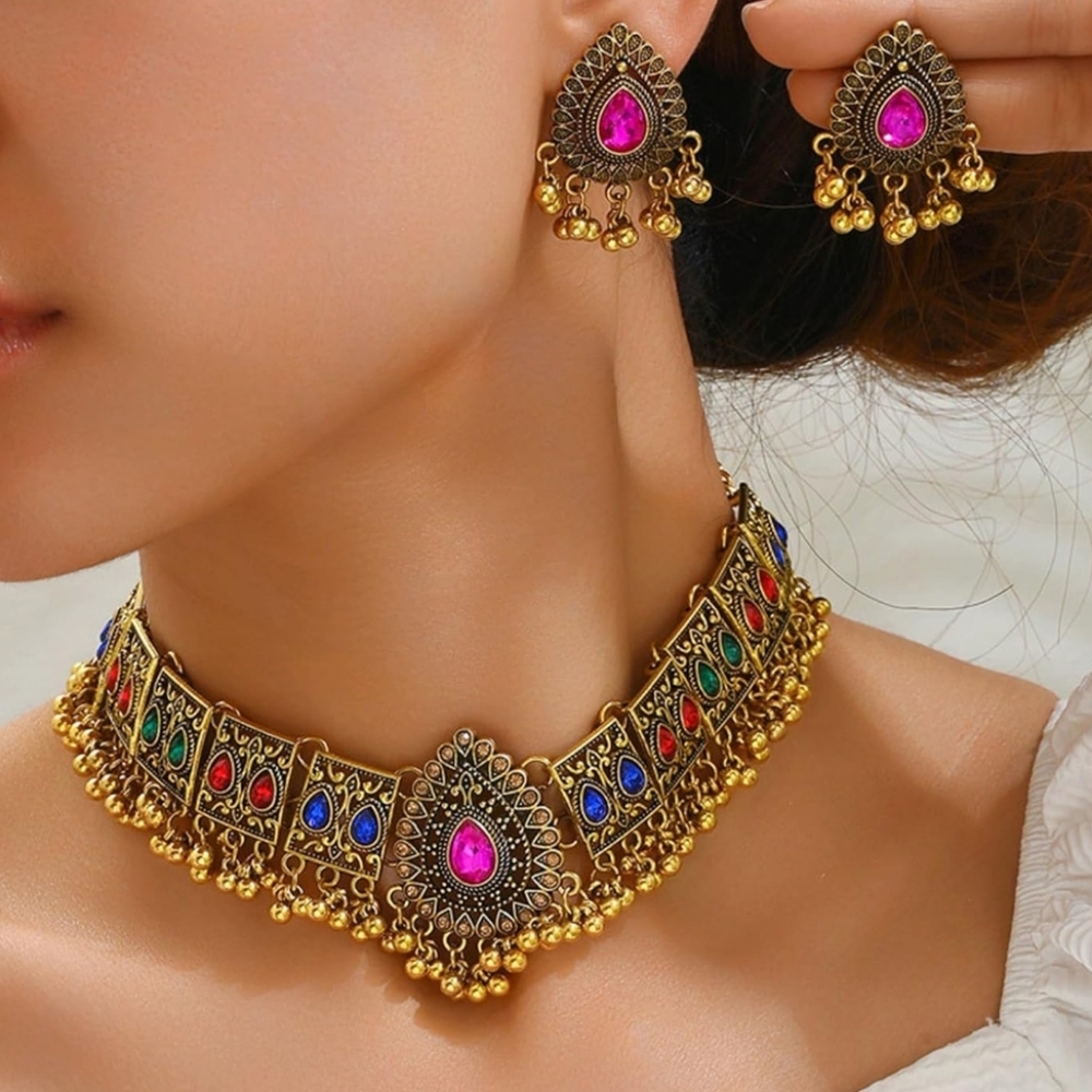 Necklace Set for Women Bohemian Style Indian Jewelry for Wedding Matching Set